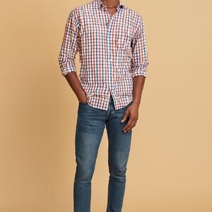 Zara Man plaid/check orange and blue button down